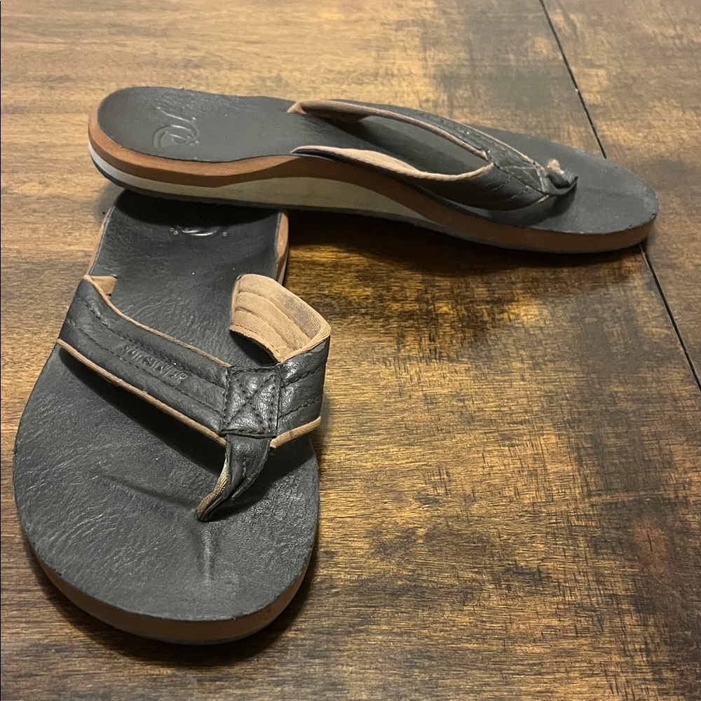 Quiksilver Black and Brown Carver Faux Nubuck Leather Sandals